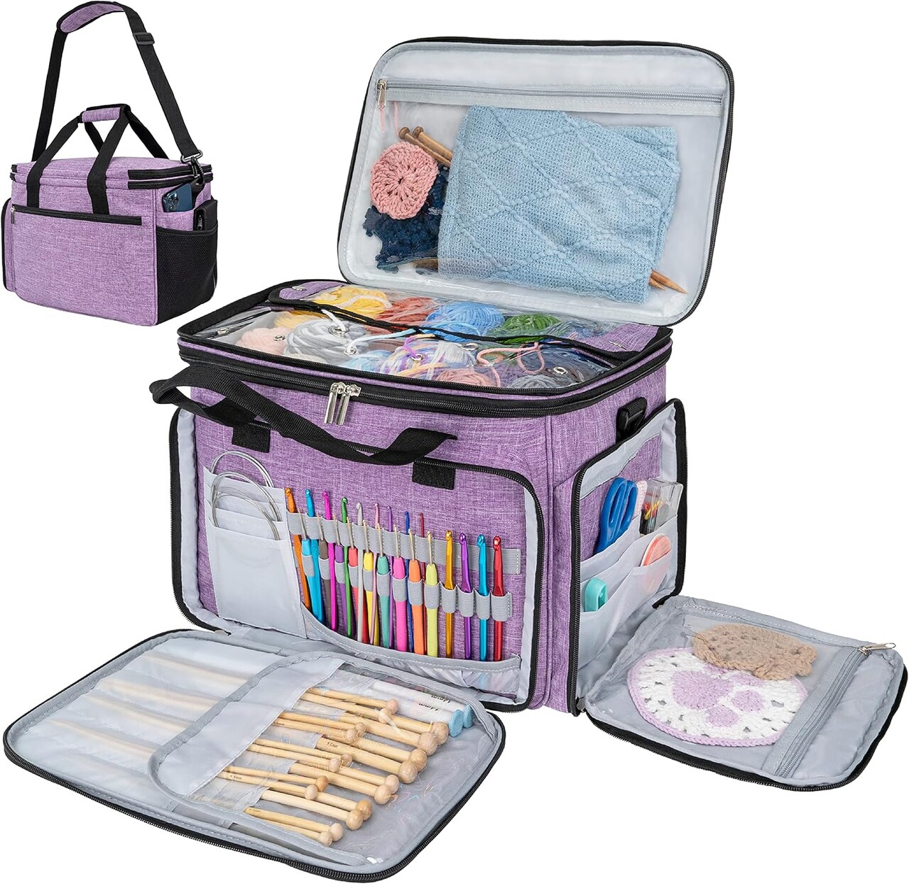 Knitting & Crochet Project Tote – Large Yarn Storage Organizer Bag with Accessories for Crafters & Gifts